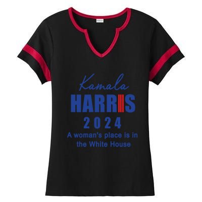 Kamala Harris A Place Is In The White House Cute Gift Ladies Halftime Notch Neck Tee