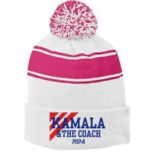 Kamala Harris And The Coach 2024 Tim Walz Design Stripe Pom Pom Beanie