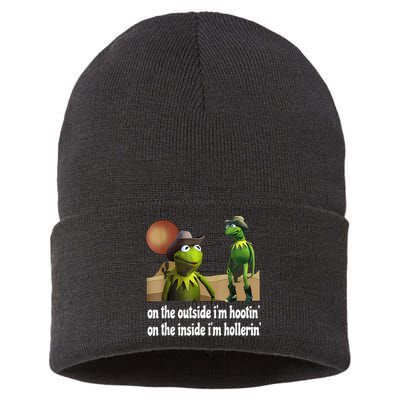 Kermit Hootin And Hollerin On The Outside Im Hootin Sustainable Knit Beanie