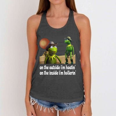 Kermit Hootin And Hollerin On The Outside Im Hootin Women's Knotted Racerback Tank