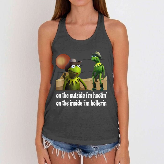 Kermit Hootin And Hollerin On The Outside Im Hootin Women's Knotted Racerback Tank