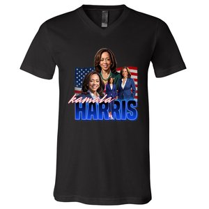 Kamala Harris American Flag Bootleg Reboot V-Neck T-Shirt