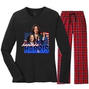 Kamala Harris American Flag Bootleg Reboot Women's Long Sleeve Flannel Pajama Set 