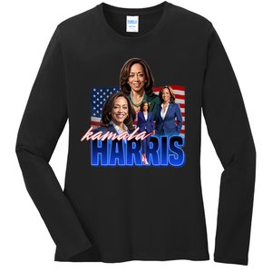 Kamala Harris American Flag Bootleg Reboot Ladies Long Sleeve Shirt