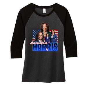 Kamala Harris American Flag Bootleg Reboot Women's Tri-Blend 3/4-Sleeve Raglan Shirt