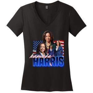 Kamala Harris American Flag Bootleg Reboot Women's V-Neck T-Shirt