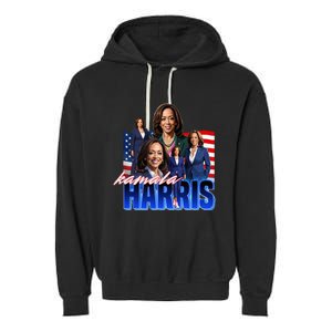 Kamala Harris American Flag Bootleg Garment-Dyed Fleece Hoodie