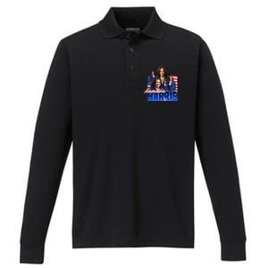 Kamala Harris American Flag Bootleg Performance Long Sleeve Polo