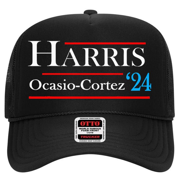 Kamala Harris Alexandria Ocasiocortez 2024 President Vote High Crown Mesh Back Trucker Hat