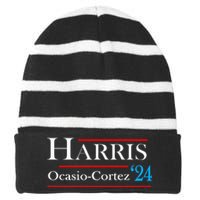 Kamala Harris Alexandria Ocasiocortez 2024 President Vote Striped Beanie with Solid Band