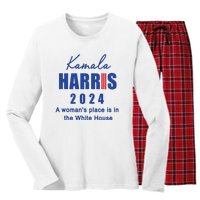 Kamala Harris A Womans Place Is In The White House Women's Long Sleeve Flannel Pajama Set 