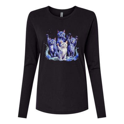 Kamala Harris Blue Cats Wave Funny For Cat Owners Womens Cotton Relaxed Long Sleeve T-Shirt