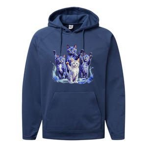 Kamala Harris Blue Cats Wave Funny For Cat Owners Performance Fleece Hoodie