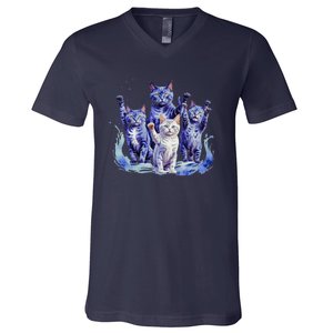 Kamala Harris Blue Cats Wave Funny For Cat Owners V-Neck T-Shirt