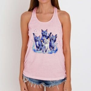 Kamala Harris Blue Cats Wave Funny For Cat Owners Women's Knotted Racerback Tank