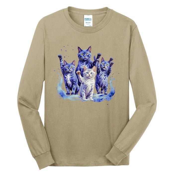 Kamala Harris Blue Cats Wave Funny For Cat Owners Tall Long Sleeve T-Shirt