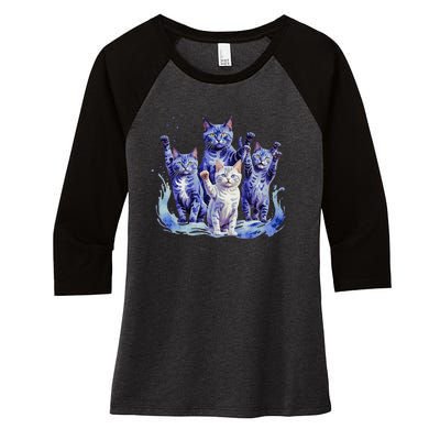 Kamala Harris Blue Cats Wave Funny For Cat Owners Women's Tri-Blend 3/4-Sleeve Raglan Shirt