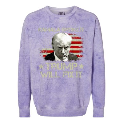 Kamala Harris Broke It Trump Will Fix It Usa Flag Trump Cool Colorblast Crewneck Sweatshirt