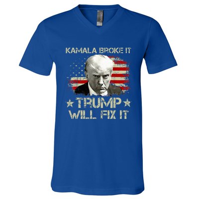 Kamala Harris Broke It Trump Will Fix It Usa Flag Trump Cool V-Neck T-Shirt