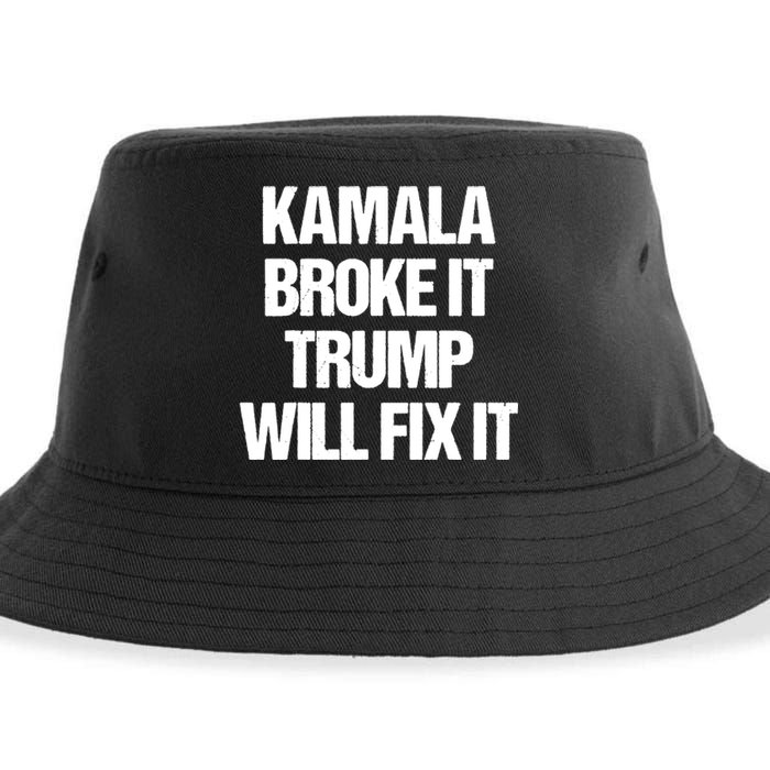 Kamala Harris Broke It Trump Will Fix It Sustainable Bucket Hat