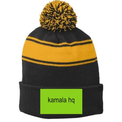 Kamala Hq Brat Meme Funny Adult Stripe Pom Pom Beanie