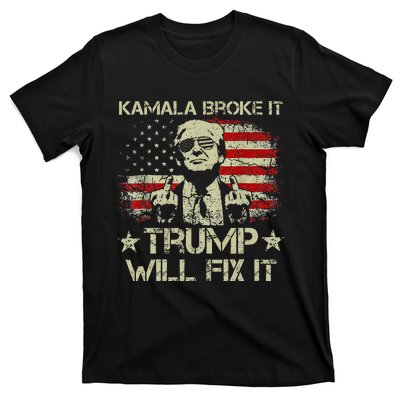 Kamala Harris Broke It Trump Will Fix It Usa Flag Trump T-Shirt