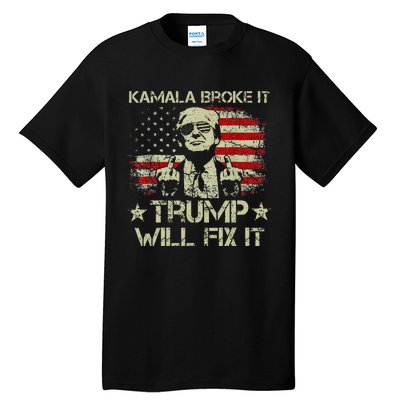 Kamala Harris Broke It Trump Will Fix It Usa Flag Trump Tall T-Shirt