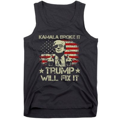 Kamala Harris Broke It Trump Will Fix It Usa Flag Trump Tank Top