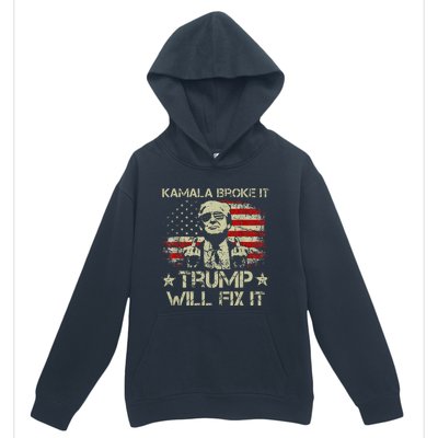 Kamala Harris Broke It Trump Will Fix It Usa Flag Trump Urban Pullover Hoodie