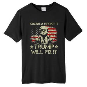 Kamala Harris Broke It Trump Will Fix It Usa Flag Trump Tall Fusion ChromaSoft Performance T-Shirt