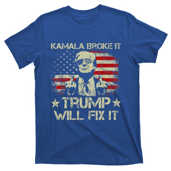 Kamala Harris Broke It Trump Will Fix It Usa Flag Trump T-Shirt