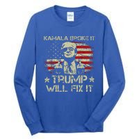 Kamala Harris Broke It Trump Will Fix It Usa Flag Trump Tall Long Sleeve T-Shirt