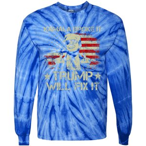 Kamala Harris Broke It Trump Will Fix It Usa Flag Trump Tie-Dye Long Sleeve Shirt