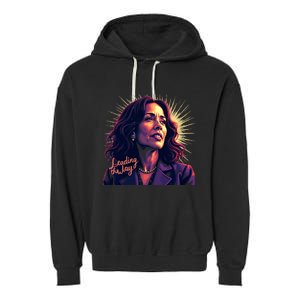 Kamala Harris Bold Vibrant Portrait Leading The Way Kamala Portrait Garment-Dyed Fleece Hoodie