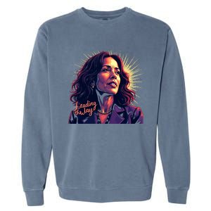 Kamala Harris Bold Vibrant Portrait Leading The Way Kamala Portrait Garment-Dyed Sweatshirt