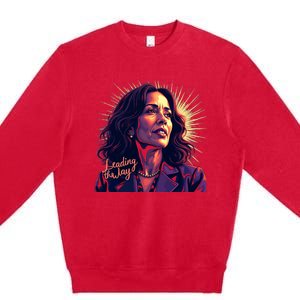 Kamala Harris Bold Vibrant Portrait Leading The Way Kamala Portrait Premium Crewneck Sweatshirt