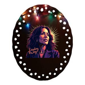 Kamala Harris Bold Vibrant Portrait Leading The Way Kamala Portrait Ceramic Oval Ornament