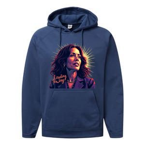 Kamala Harris Bold Vibrant Portrait Leading The Way Kamala Portrait Performance Fleece Hoodie