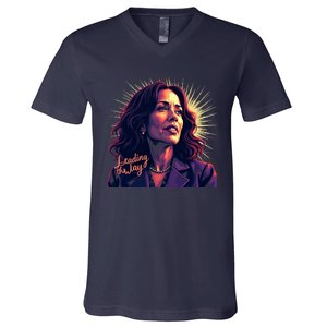 Kamala Harris Bold Vibrant Portrait Leading The Way Kamala Portrait V-Neck T-Shirt