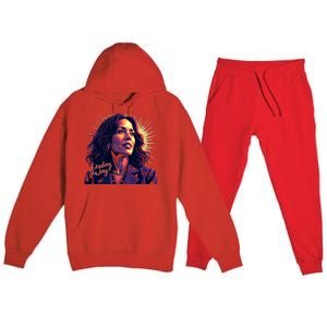 Kamala Harris Bold Vibrant Portrait Leading The Way Kamala Portrait Premium Hooded Sweatsuit Set