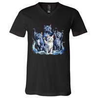 Kamala Harris Blue Cats Wave Funny For Cat Owners V-Neck T-Shirt