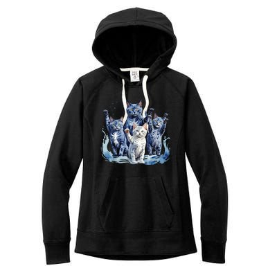 Kamala Harris Blue Cats Wave Funny For Cat Owners Women's Fleece Hoodie