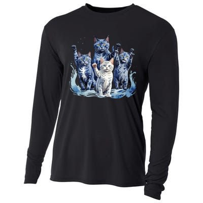 Kamala Harris Blue Cats Wave Funny For Cat Owners Cooling Performance Long Sleeve Crew