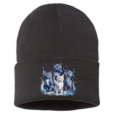 Kamala Harris Blue Cats Wave Funny For Cat Owners Sustainable Knit Beanie