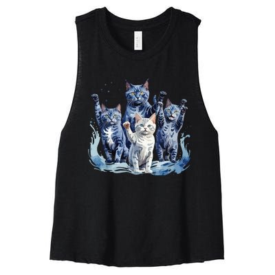 Kamala Harris Blue Cats Wave Funny For Cat Owners Women's Racerback Cropped Tank