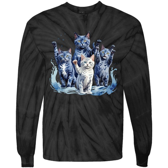 Kamala Harris Blue Cats Wave Funny For Cat Owners Tie-Dye Long Sleeve Shirt