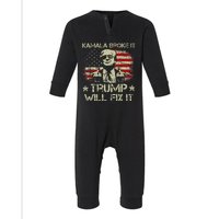 Kamala Harris Broke It Trump Will Fix It Usa Flag Trump Cool Infant Fleece One Piece