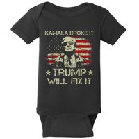 Kamala Harris Broke It Trump Will Fix It Usa Flag Trump Cool Baby Bodysuit