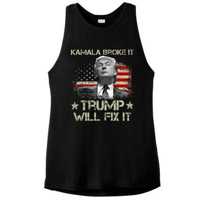 Kamala Harris Broke It Trump Will Fix It Usa Flag Trump Cool Ladies PosiCharge Tri-Blend Wicking Tank