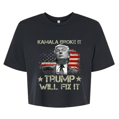 Kamala Harris Broke It Trump Will Fix It Usa Flag Trump Cool Bella+Canvas Jersey Crop Tee